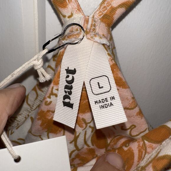 Pact Women's Fit & Flare Midi Dress Large Cream Orange Floral Organic Cotton NWT - Picture 11 of 15